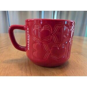 Starbucks RED Embossed Heart Cup 12 Oz 2019 Perfect & Cute!